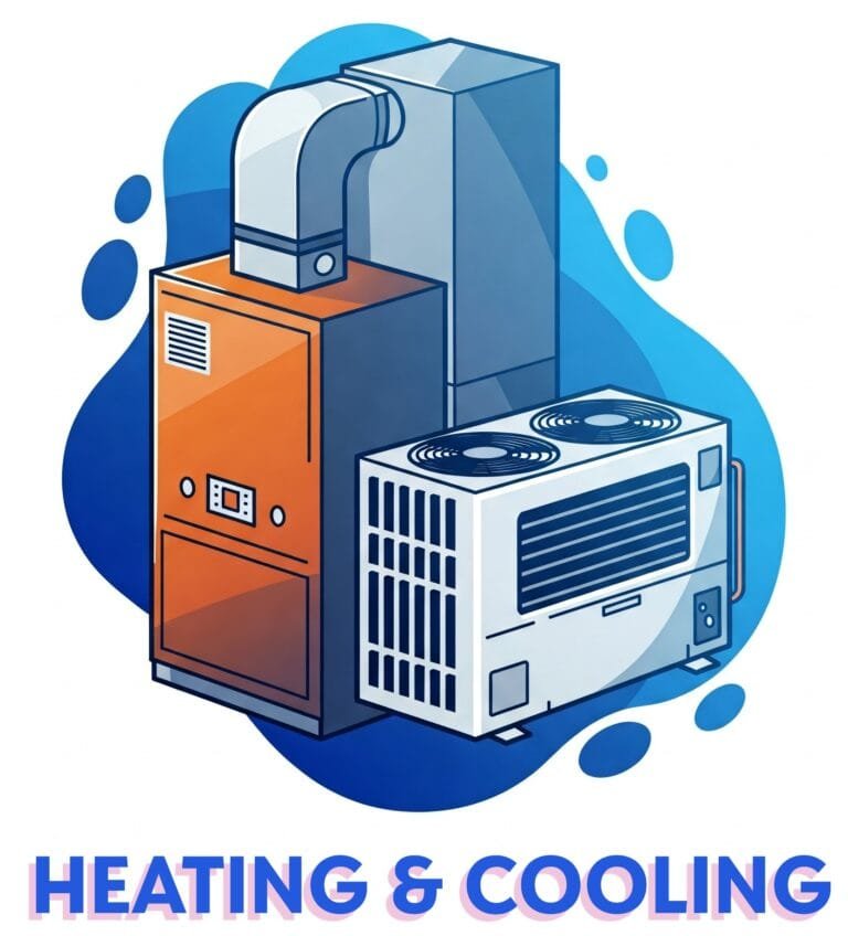 Graphic illustration of a furnace and AC unit representing complete heating and cooling services in Elkhart.